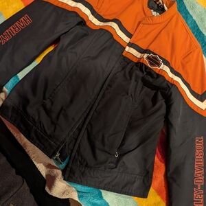 Vintage Harley-Davidson Black/Orange Nylon Jacket With Embroidered Patches